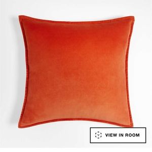 2 Crate and Barrel Organic Persimmon 20" Washed Cotton Velvet Pillow Cov…